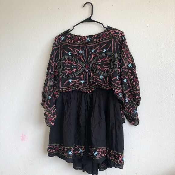Free people frida black embroidered float dress fully lined mini size xs - Picture 2 of 7
